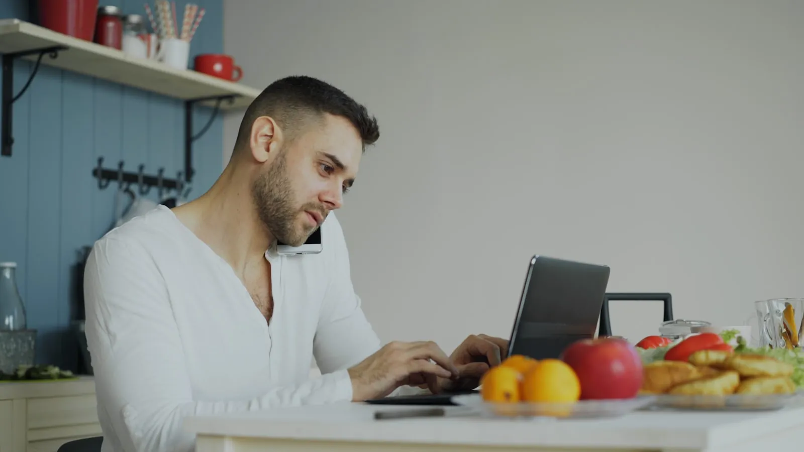 A laptop on a kitchen table, illustrating follow-up held remotely once you are home.