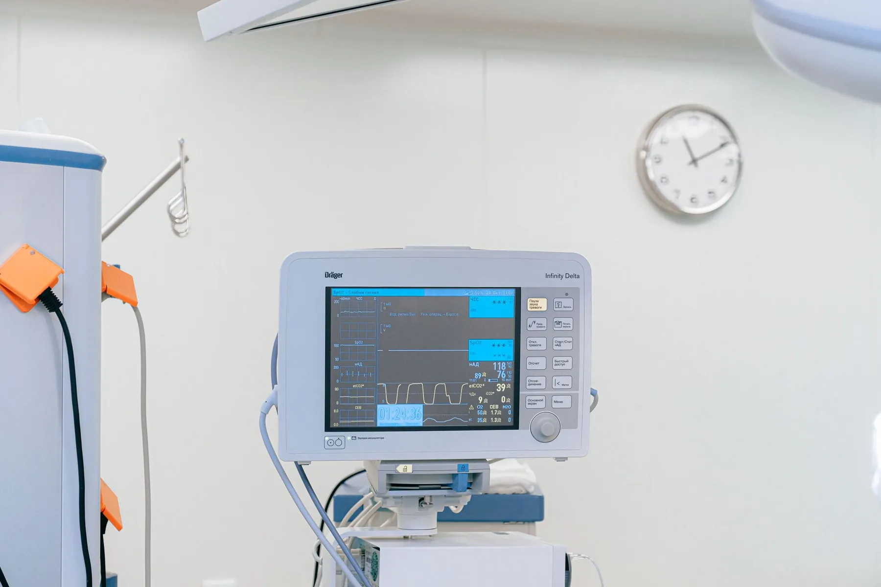 A clock in an operating suite, illustrating the length of an operation.