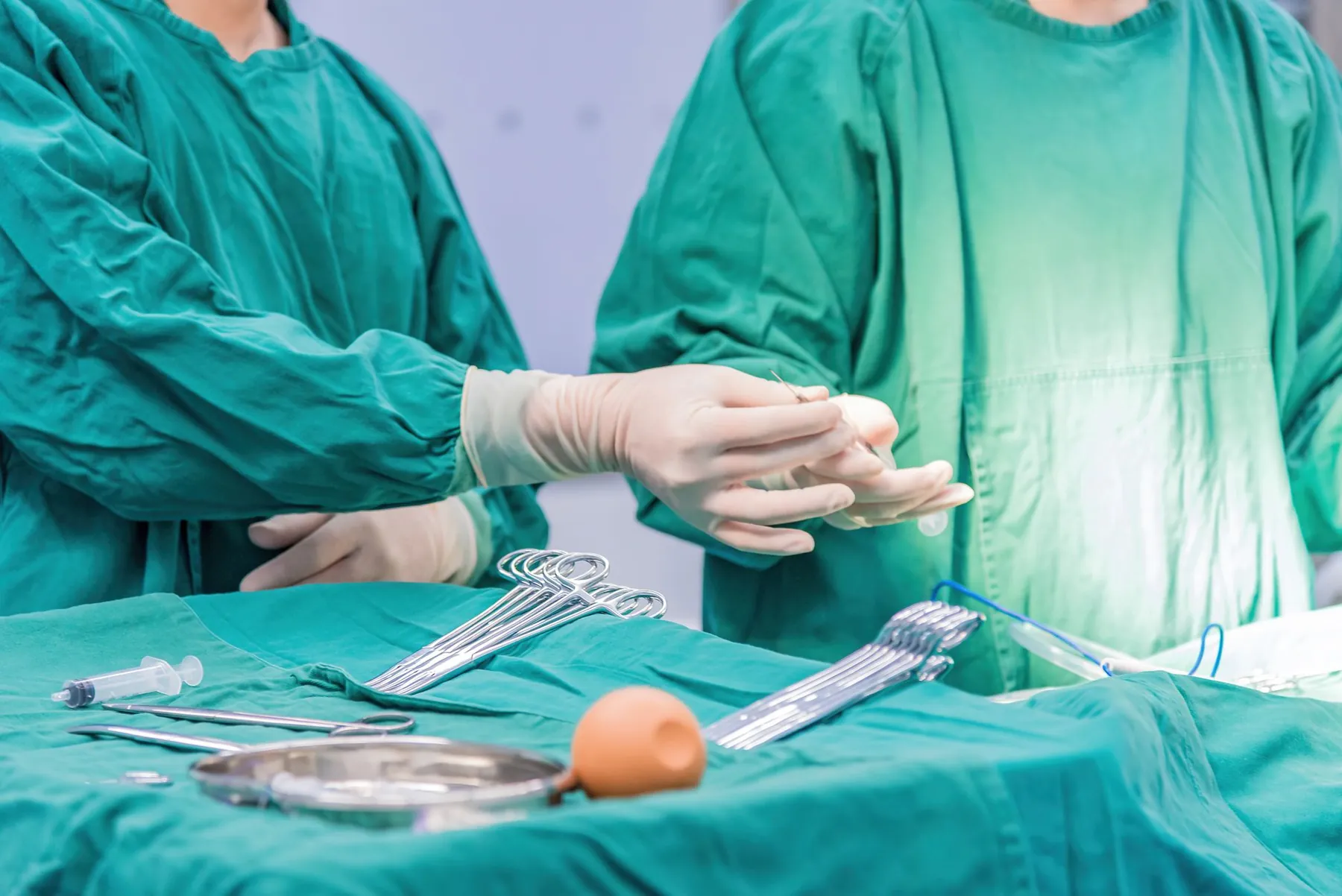 Instruments laid out before an operation, illustrating the work of creating the implant pocket.