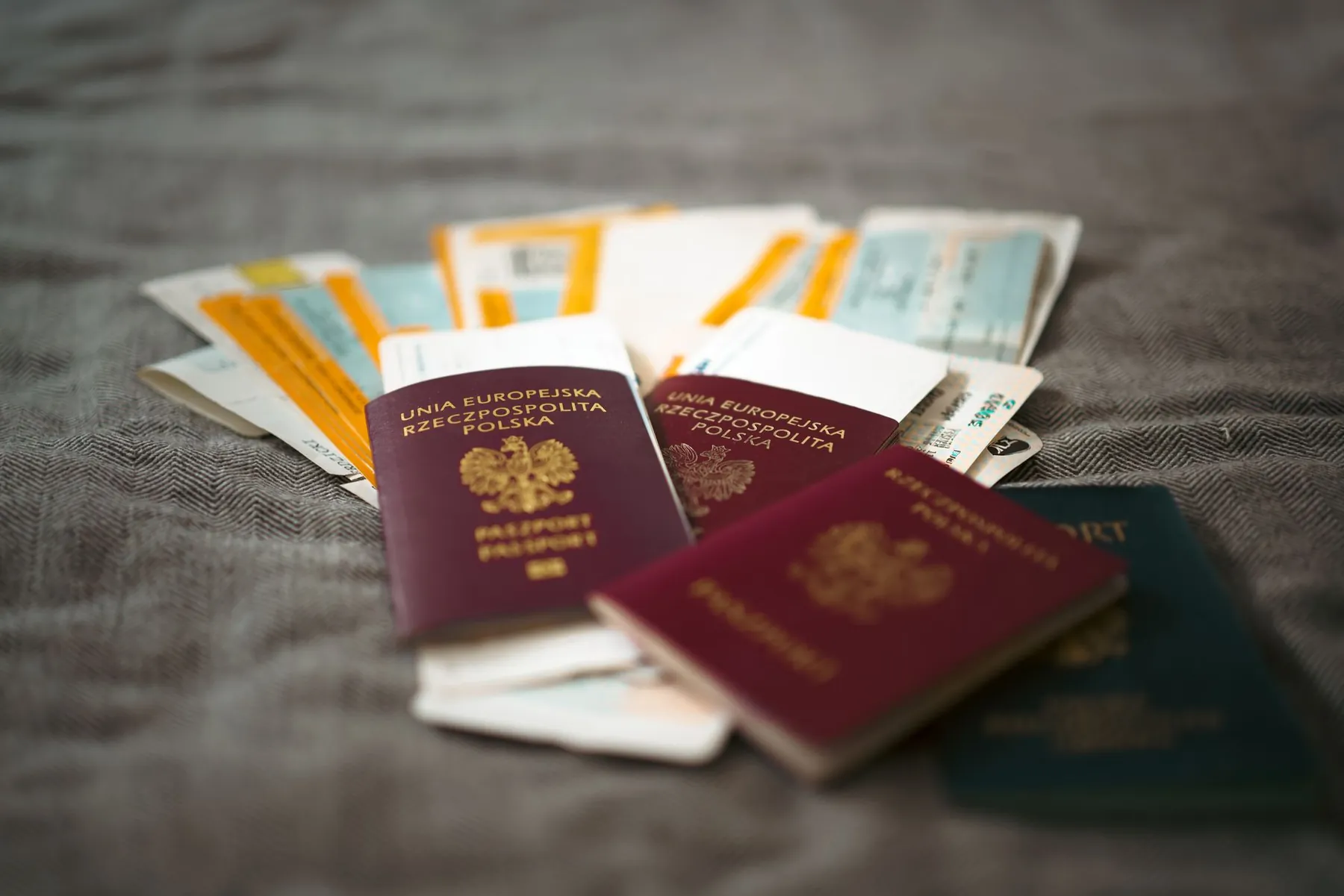 Travel documents organised in a folder, illustrating what to take with you.
