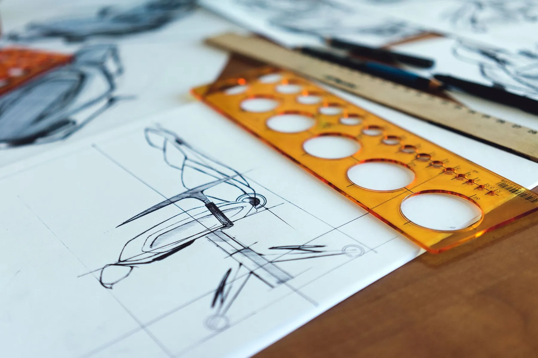 A technical drawing being made, illustrating a plan based on measurement.