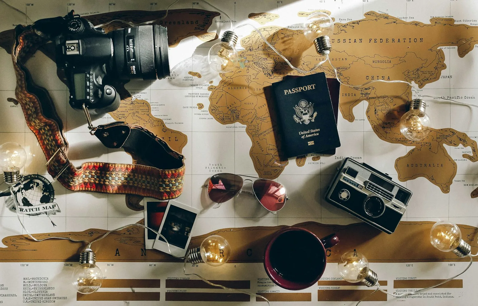 A map on a desk, illustrating planning surgery in another country.