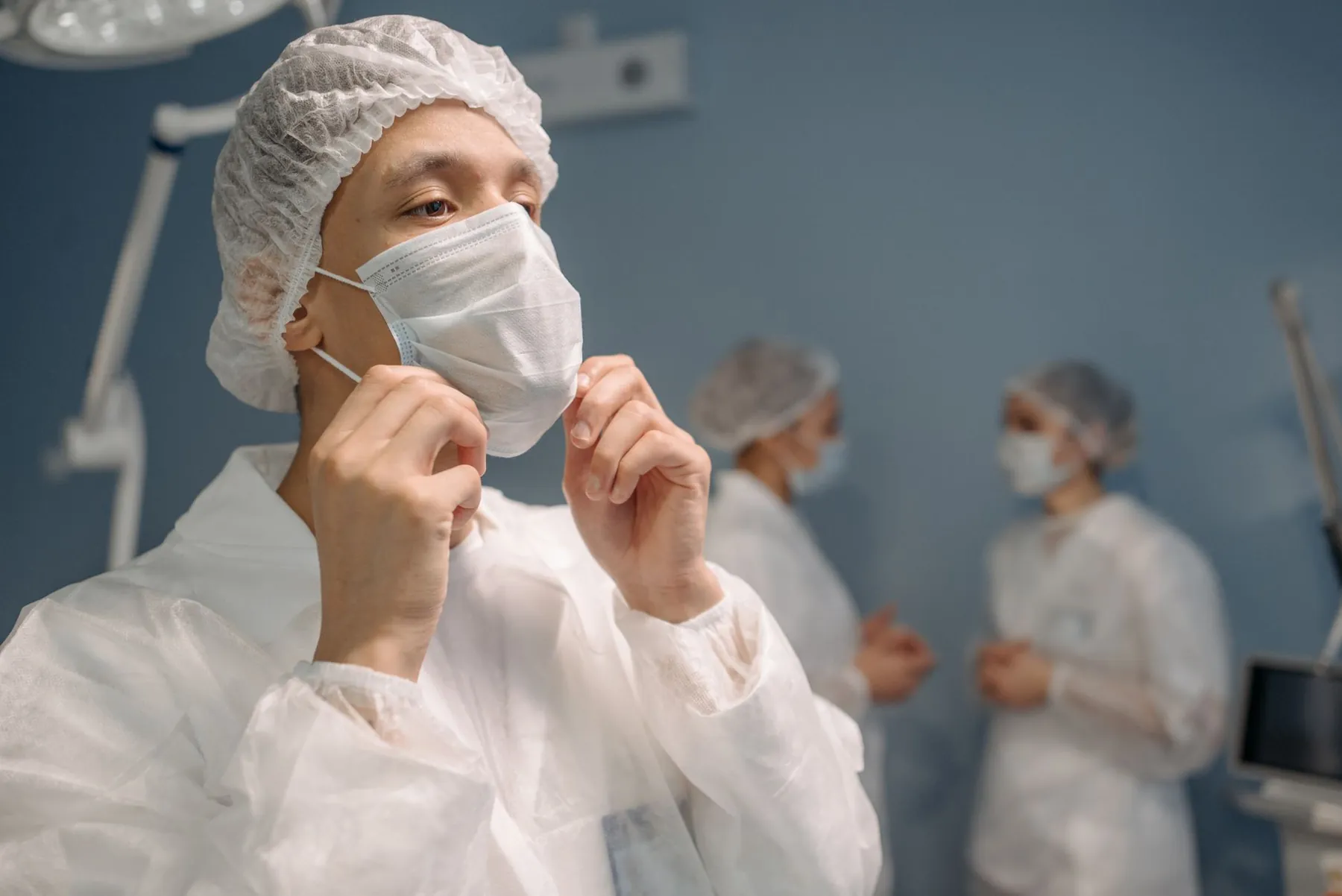 A folded surgical gown, illustrating preparation in the operating theatre.