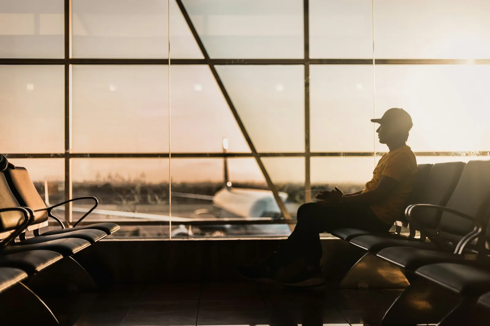 An airport departure gate, illustrating planning the journey home.