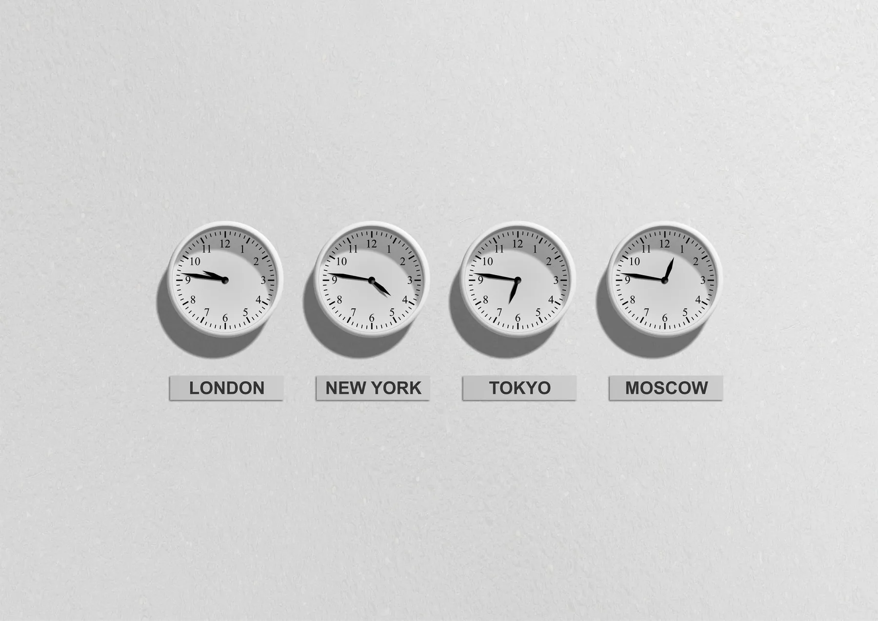 Three clocks side by side, illustrating three timescales running at once.