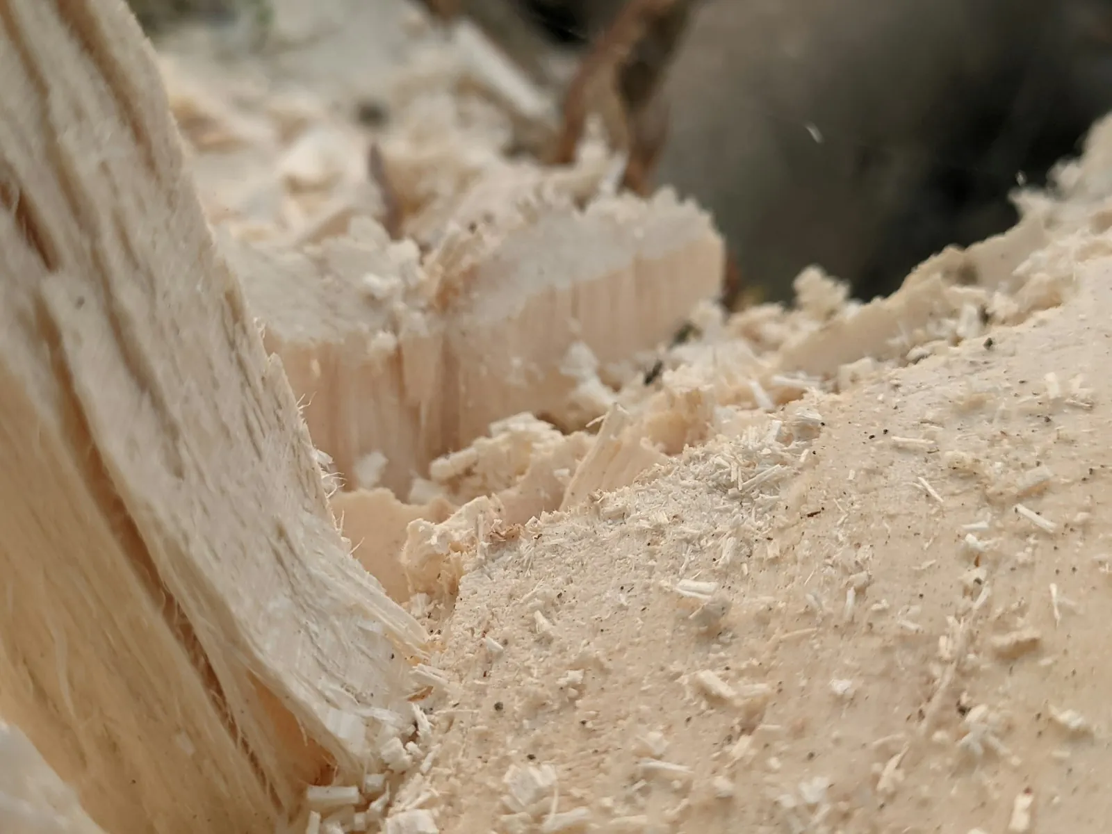 Material being shaped away, illustrating taking structure down.