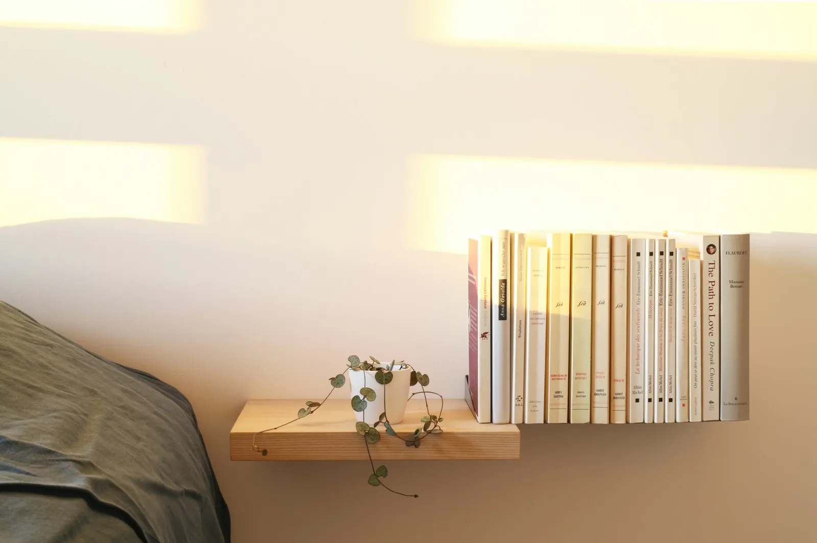 Low shelving in a tidy room, illustrating moving daily items down before surgery.