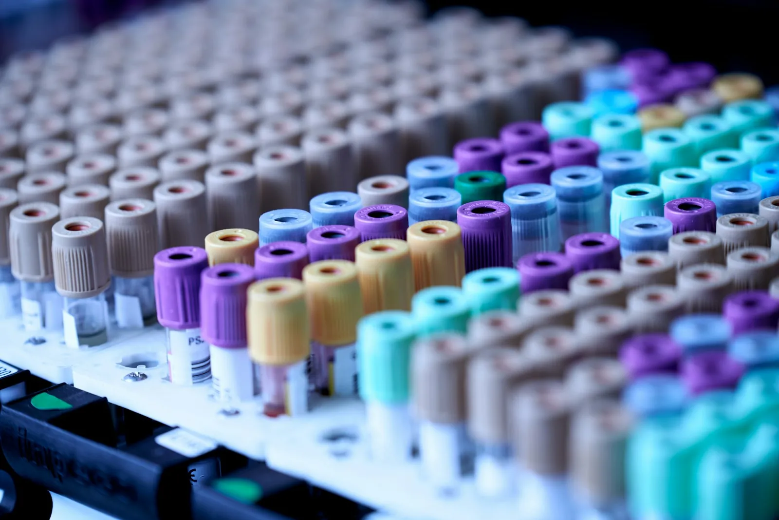 Blood sample vials in a laboratory, illustrating preoperative tests before surgery.