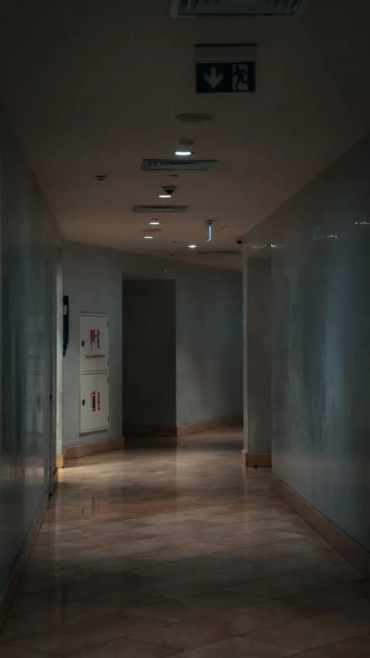 A quiet corridor in soft daylight.