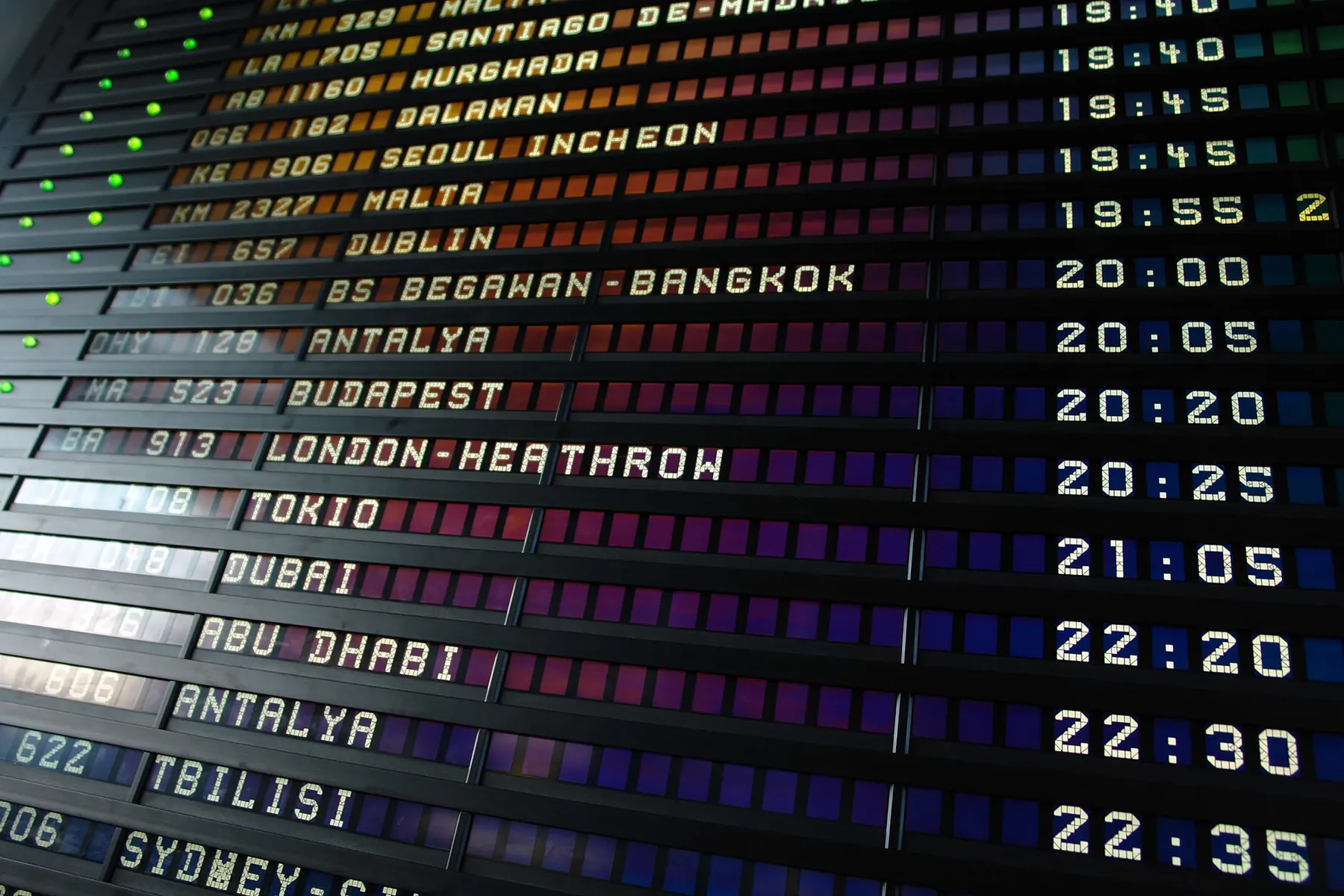 An airport departure board, illustrating planning surgery from another country.