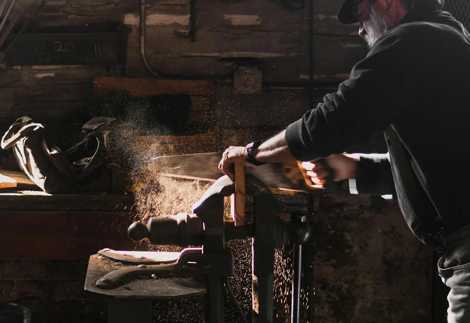 Workshop materials on a bench, illustrating where structural material comes from.