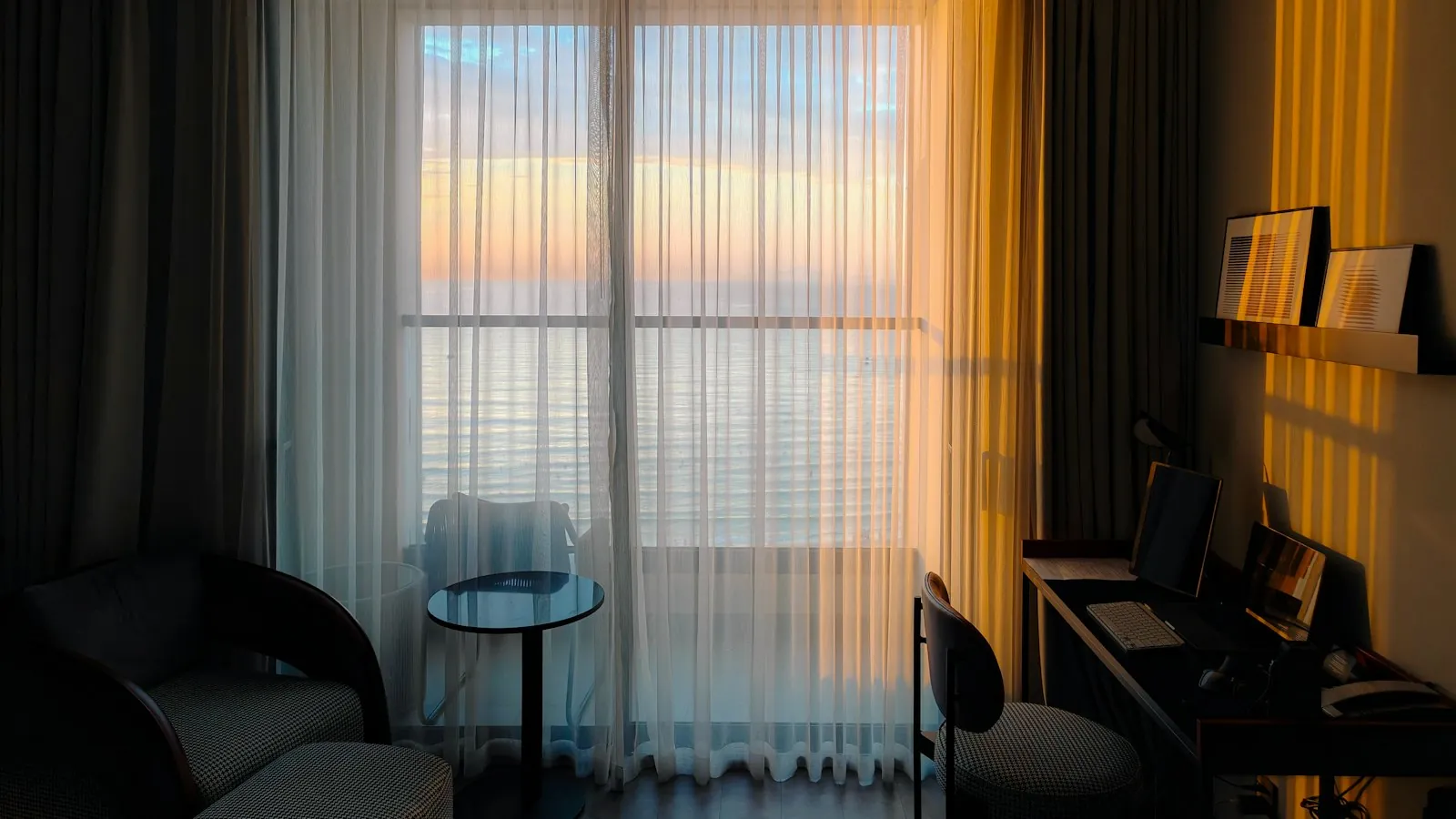 A dim room with curtains drawn, illustrating what light sensitivity needs.